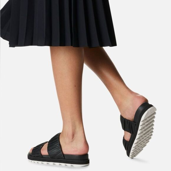 Sorel Women's Roaming Two Strap Slides Black Size 7.5 Leather Sandals - Picture 4 of 16